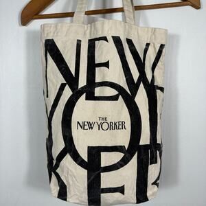The New Yorker New York Typography Canvas Tote Bag Black Cream